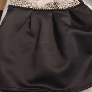 Blue Rain Black Mini Skirt with Embellished Waist